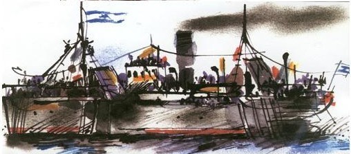 ציור האניה 'כנסת ישראל' מאת הציר שמואל כץ